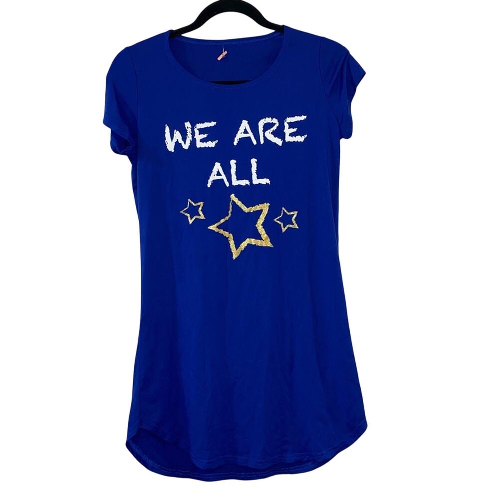 NWOT Blue Graphic Star Tunic Tee Large Inspirational Casual Top